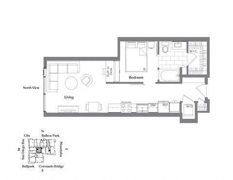a floor plan of a house with a bedroom and a living room